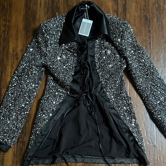 NWT Marigold Shadows Stunner Sequin Jacket Silver & Black Size Large - Picture 3 of 16